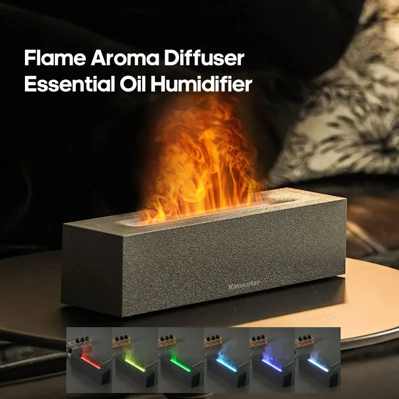 Flame Aroma Diffuser Air Humidifier Ultrasonic Cool Mist Maker Fogger LED Essential Oil Lamp Realistic Fire Difusor